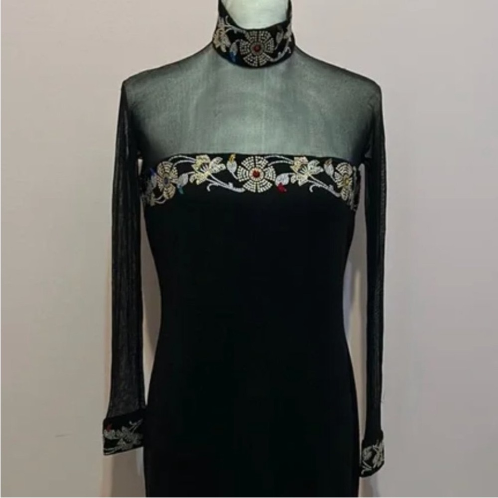 St John Evening Beaded Embellished Black Sheer Cocktail Dress size 6